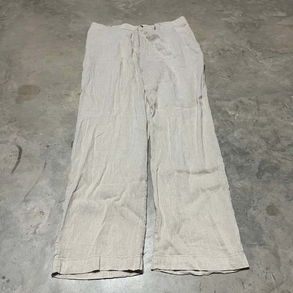 Cariloha Bamboo Linen Blend Pants Mens 36x32 Beige Oatmeal Straight Leg Summer